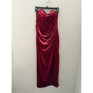 Popilush Red Velvet Strapless Midi Dress (NWT)